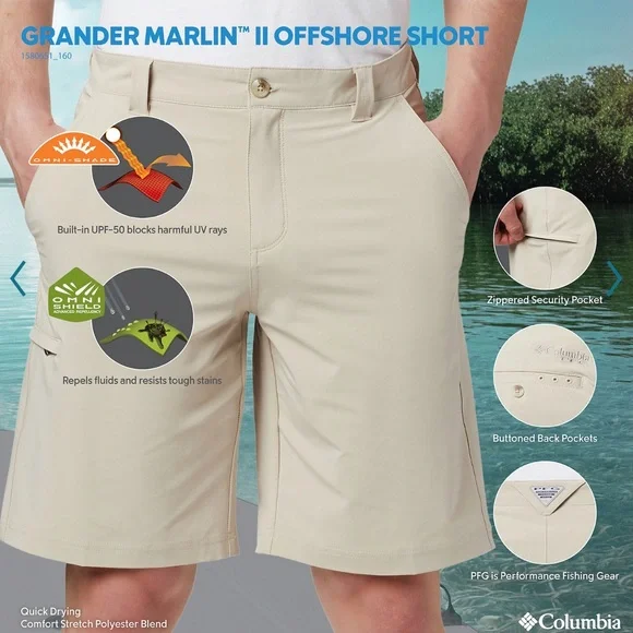 NWT Men’s Columbia PFG Grader Marlin II Offshore Short Sz 34 - Picture 6 of 13